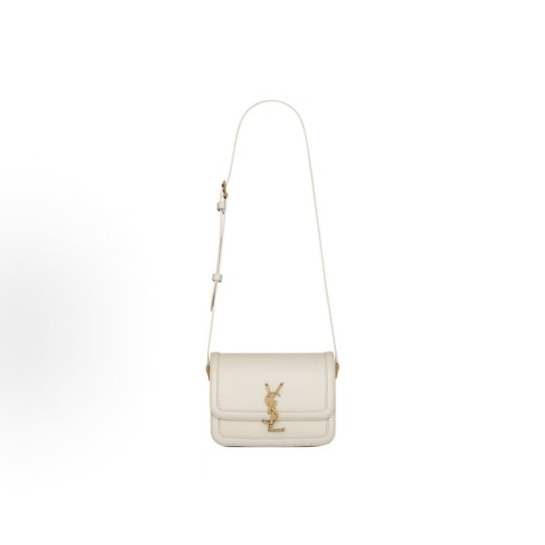 SAINT LAURENT YSL SOLFERINO Gold Logo Tofu Bag, single-shoulder bag, small size, white for women